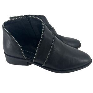 Lucky Brand Ankle Boots Black Leather Size 6.5 Prucella Side Cut Out Pointed Toe